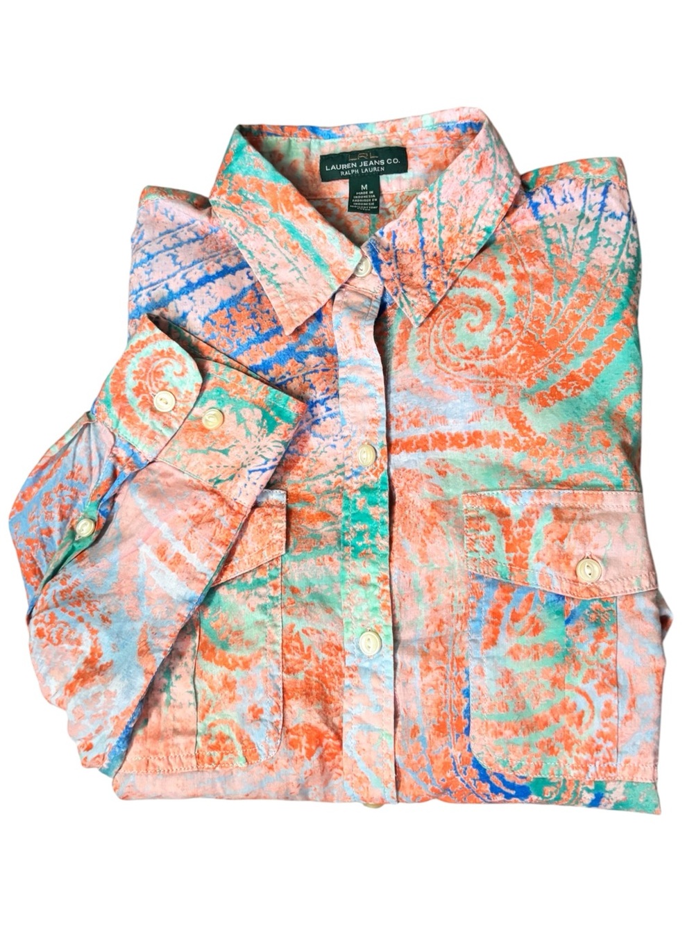 Vtg LRL Lauren Jeans Co. Ralph Lauren Long Sleeve Shirt Roll Tab Paisley Sz M